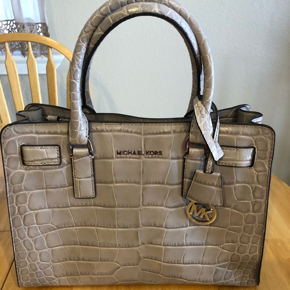 Michael Kors Dillon Croc Embossed Leather Satchel